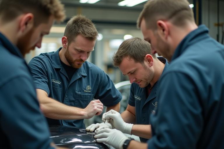 Team members detailing a vehicle