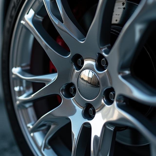 Close-up of polished alloy wheel